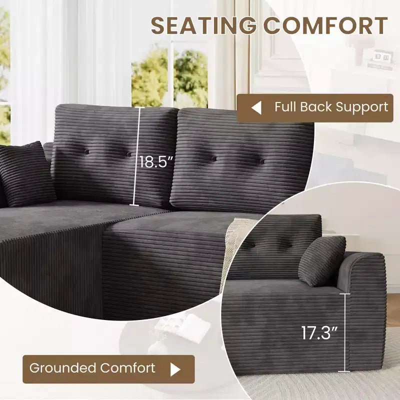 Canapé modulable en forme de L gris foncé avec assise profonde et méridienne surdimensionnée, aucun assemblage requis, rembourrage moelleux pour salon
