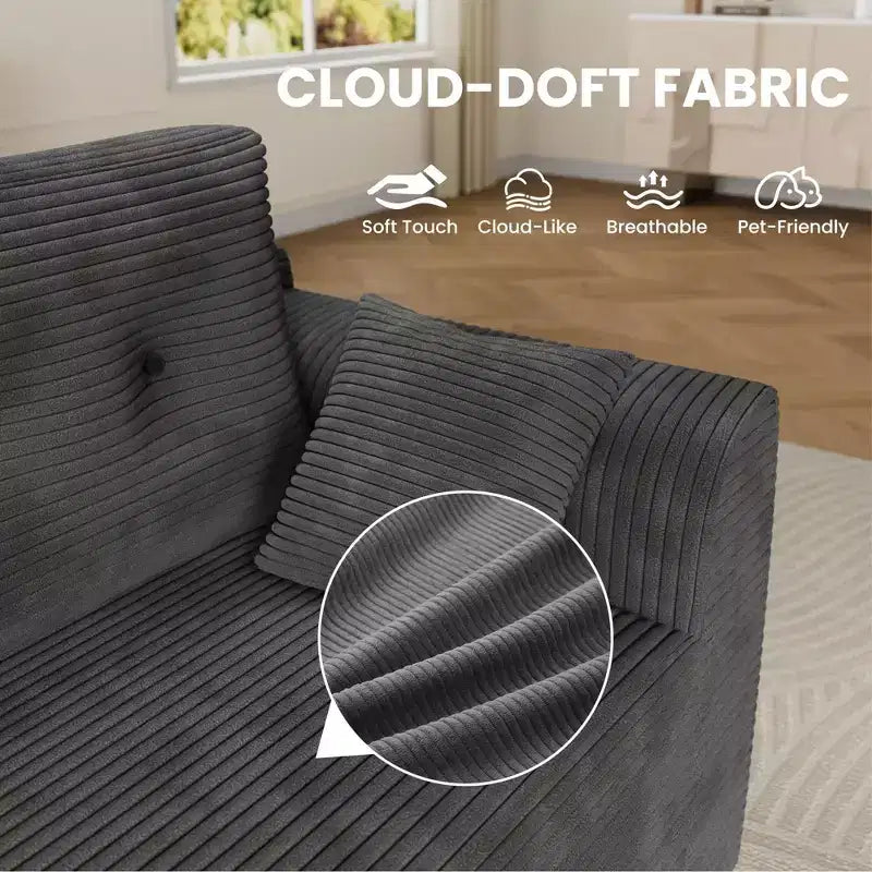 Canapé modulable en forme de L gris foncé avec assise profonde et méridienne surdimensionnée, aucun assemblage requis, rembourrage moelleux pour salon