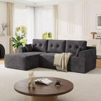 Canapé modulable en forme de L gris foncé avec assise profonde et méridienne surdimensionnée, aucun assemblage requis, rembourrage moelleux pour salon