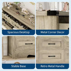 Commode à 9 tiroirs pour chambre à coucher, commode haute en bois de style ferme de 59 pouces, commode longue moderne, meuble de rangement en bois avec poignées pour salon