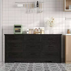 Commode à 9 tiroirs pour chambre à coucher, commode haute en bois de style ferme de 59 pouces, commode longue moderne, meuble de rangement en bois avec poignées pour salon