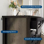 Commode à 9 tiroirs pour chambre à coucher, commode haute en bois de style ferme de 59 pouces, commode longue moderne, meuble de rangement en bois avec poignées pour salon
