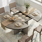 Table à manger ronde extensible 47-63 pour 4-8 personnes, table de cuisine en bois de style rustique avec pieds plus larges et support métallique pour appartements