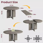 Table à manger ronde extensible 47-63 pour 4-8 personnes, table de cuisine en bois de style rustique avec pieds plus larges et support métallique pour appartements
