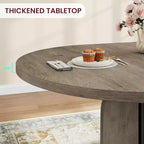 Table à manger ronde extensible 47-63 pour 4-8 personnes, table de cuisine en bois de style rustique avec pieds plus larges et support métallique pour appartements