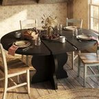 Table à manger ronde extensible 47-63 pour 4-8 personnes, table de cuisine en bois de style rustique avec pieds plus larges et support métallique pour appartements