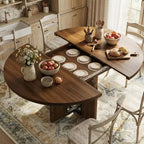 Table à manger ronde extensible 47-63 pour 4-8 personnes, table de cuisine en bois de style rustique avec pieds plus larges et support métallique pour appartements