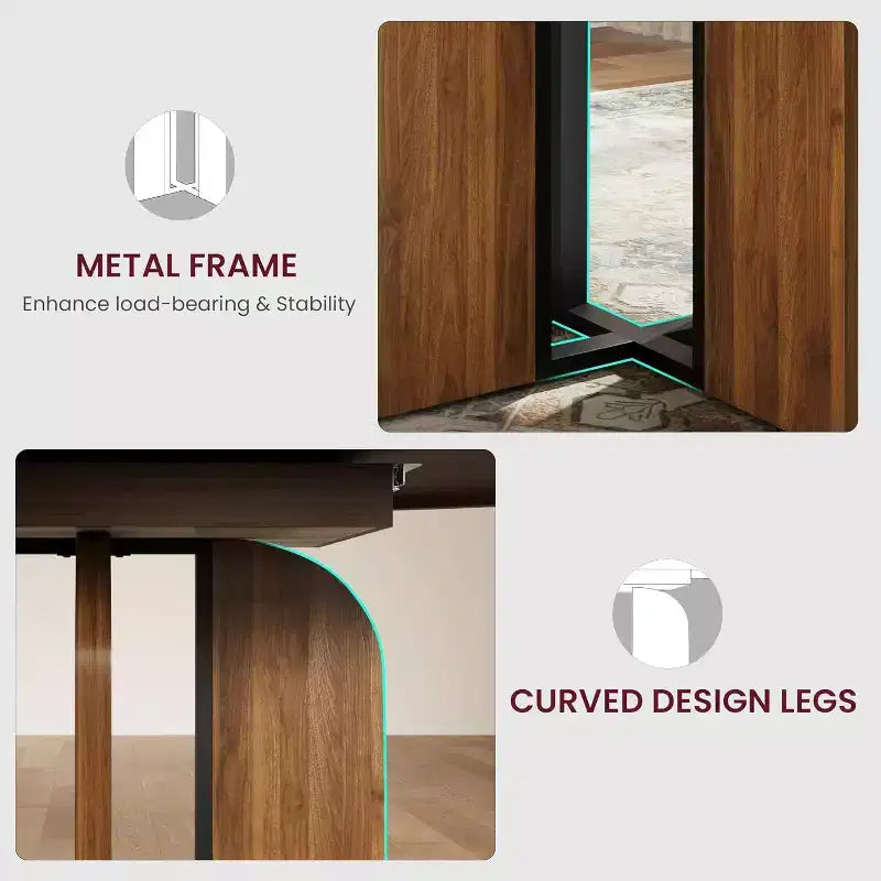 Table à manger ronde extensible 47-63 pour 4-8 personnes, table de cuisine en bois de style rustique avec pieds plus larges et support métallique pour appartements