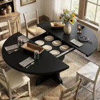 Table à manger ronde extensible 47-63 pour 4-8 personnes, table de cuisine en bois de style rustique avec pieds plus larges et support métallique pour appartements