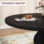 Table à manger ronde extensible 47-63 pour 4-8 personnes, table de cuisine en bois de style rustique avec pieds plus larges et support métallique pour appartements