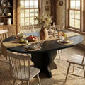 47-63 Extendable Round Dining Table for 4-8, Farmhouse Wood Kitchen Table with Wider Legs & Metal Support for Apartments