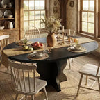 47-63 Extendable Round Dining Table for 4-8, Farmhouse Wood Kitchen Table with Wider Legs & Metal Support for Apartments