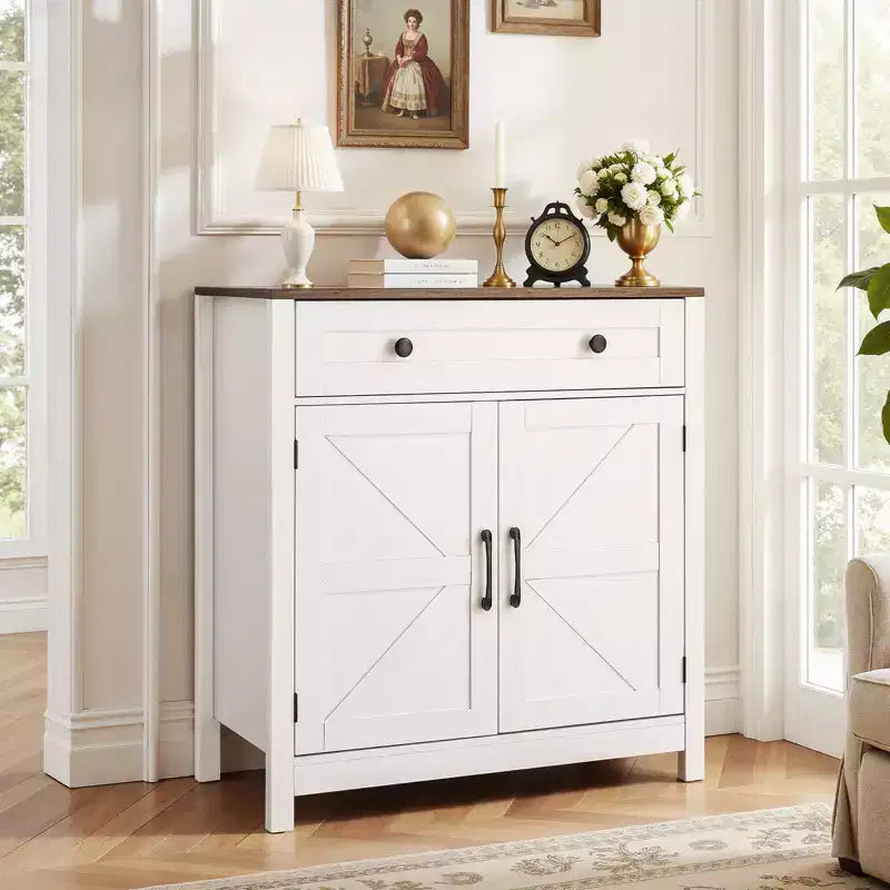 Meuble bar à café VEVOR, Table de bar à café de style ferme avec tiroir, Buffet avec 2 portes coulissantes, 75 x 37,5 x 80 cm, Blanc