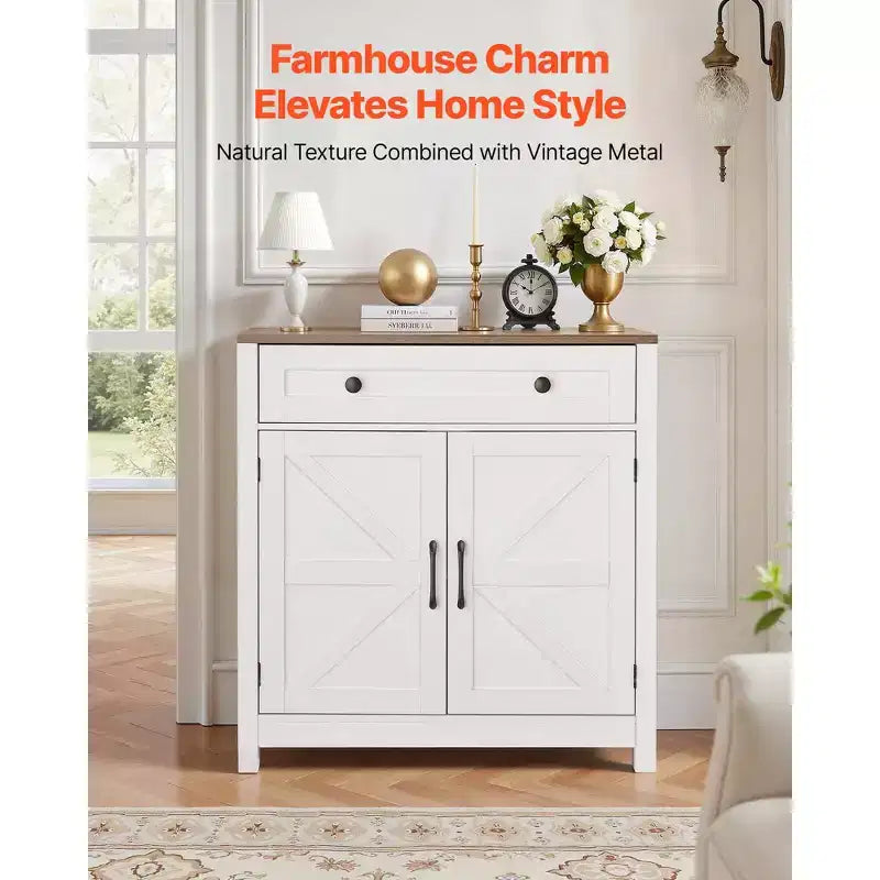 Meuble bar à café VEVOR, Table de bar à café de style ferme avec tiroir, Buffet avec 2 portes coulissantes, 75 x 37,5 x 80 cm, Blanc