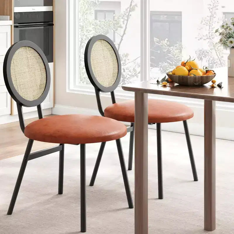 Chaises de salle à manger modernes en rotin, chaises de cuisine avec coussin rembourré et pieds en métal pour petit espace, salon, café, restaurant