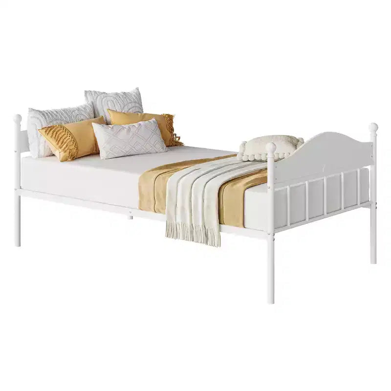 Lit de repos double robuste avec rangement dissimulé, capacité de 158 kg, cadre en métal, tête de lit garnie de bois, aucun sommier tapissier requis