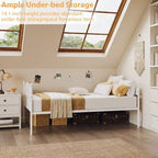 Lit de repos double robuste avec rangement dissimulé, capacité de 158 kg, cadre en métal, tête de lit garnie de bois, aucun sommier tapissier requis