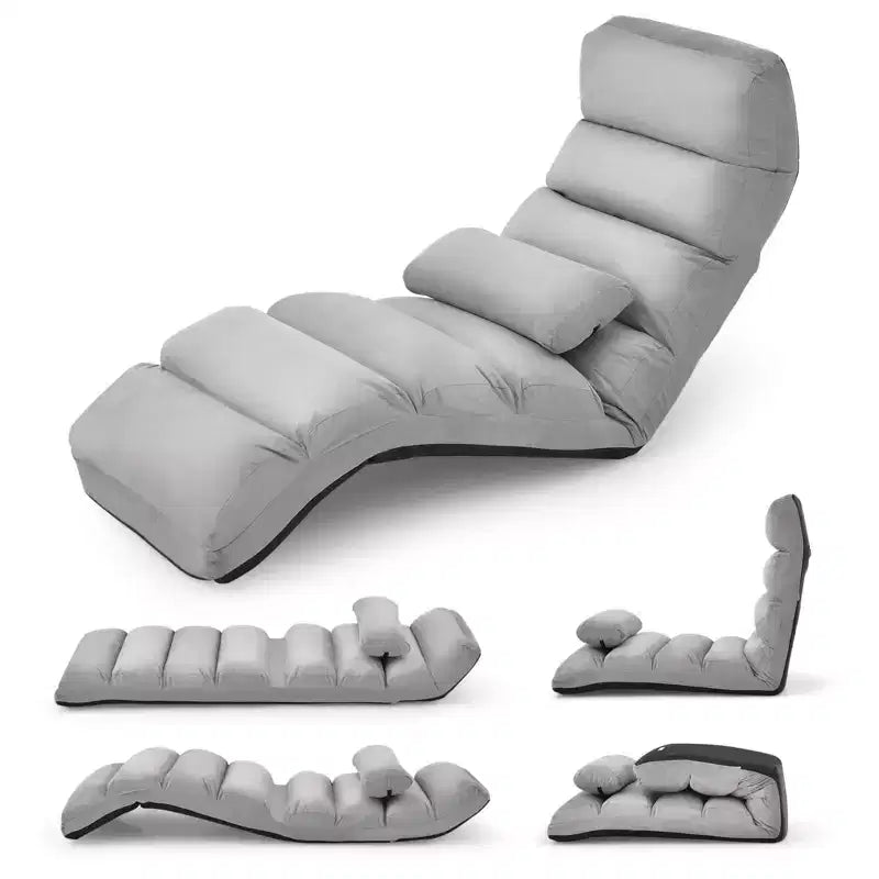 Canapé paresseux pliant Costway, Chaise longue avec dossier réglable sur 5 positions Gris/Beige