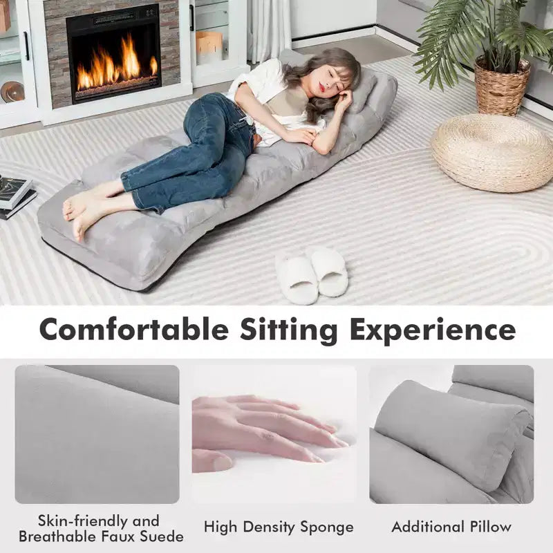 Canapé paresseux pliant Costway, Chaise longue avec dossier réglable sur 5 positions Gris/Beige