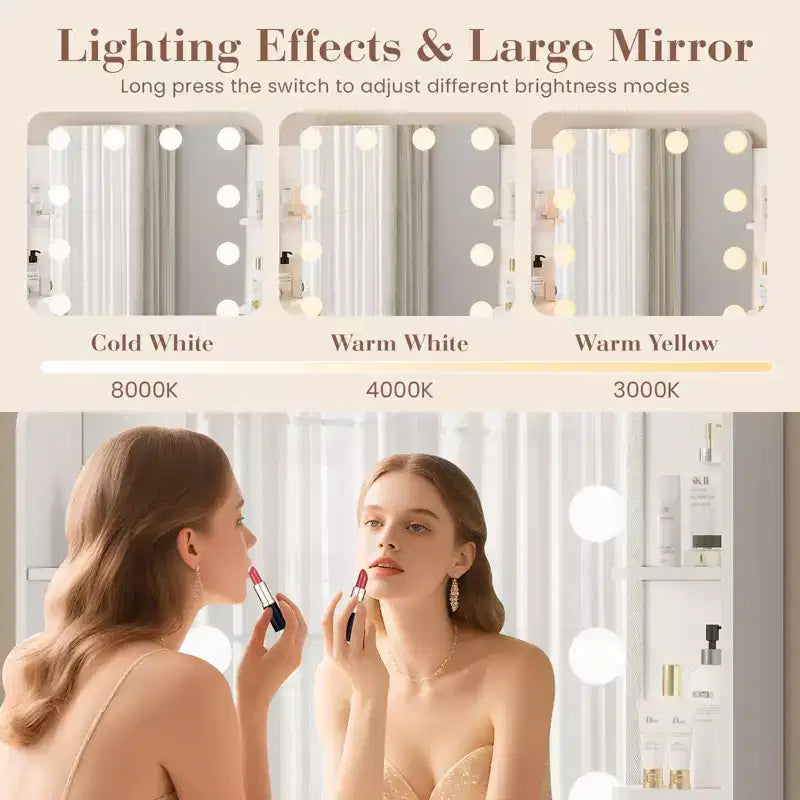 Coiffeuse avec miroir, coiffeuse avec prise de courant, 2 tiroirs, 6 étagères, support pour sèche-cheveux et tabouret, meubles de coiffeuse modernes pour chambre à coucher.