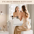 Coiffeuse avec miroir, coiffeuse avec prise de courant, 2 tiroirs, 6 étagères, support pour sèche-cheveux et tabouret, meubles de coiffeuse modernes pour chambre à coucher.