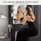 Coiffeuse avec miroir, coiffeuse avec prise de courant, 2 tiroirs, 6 étagères, support pour sèche-cheveux et tabouret, meubles de coiffeuse modernes pour chambre à coucher.