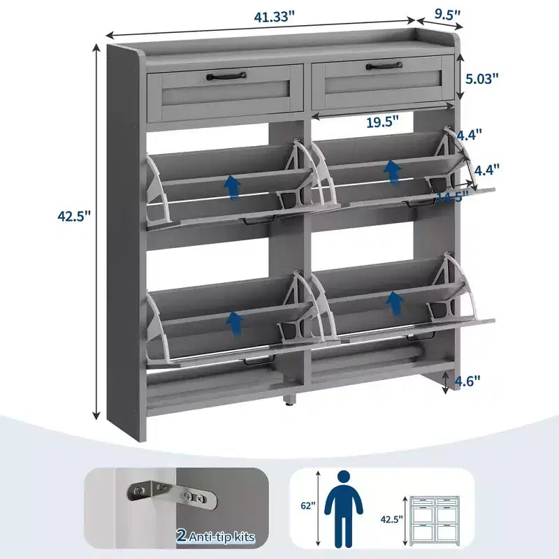 Meuble à chaussures, Meuble de rangement pour chaussures 4 tiroirs basculants et 2 tiroirs supérieurs, Organisateur en bois avec étagère réglable, Rangement dissimulé autoportant