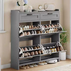 Meuble à chaussures, Meuble de rangement pour chaussures 4 tiroirs basculants et 2 tiroirs supérieurs, Organisateur en bois avec étagère réglable, Rangement dissimulé autoportant