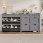 Meuble à chaussures, Meuble de rangement pour chaussures 4 tiroirs basculants et 2 tiroirs supérieurs, Organisateur en bois avec étagère réglable, Rangement dissimulé autoportant