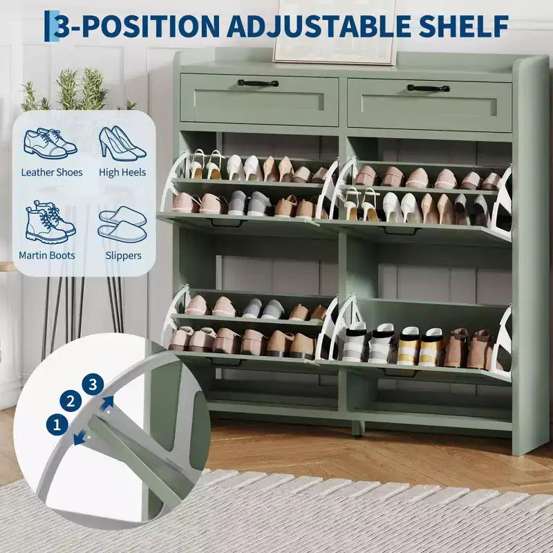 Meuble à chaussures, Meuble de rangement pour chaussures 4 tiroirs basculants et 2 tiroirs supérieurs, Organisateur en bois avec étagère réglable, Rangement dissimulé autoportant