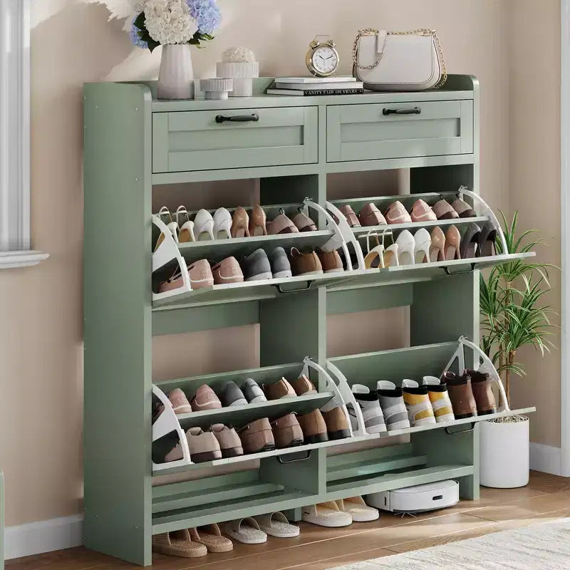 Meuble à chaussures, Meuble de rangement pour chaussures 4 tiroirs basculants et 2 tiroirs supérieurs, Organisateur en bois avec étagère réglable, Rangement dissimulé autoportant