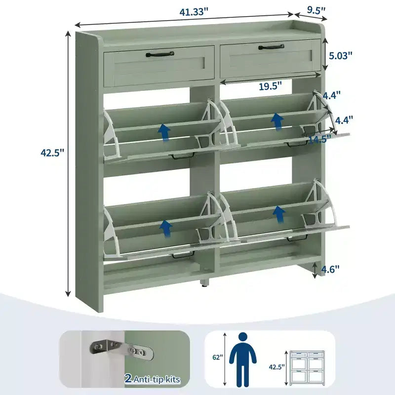 Meuble à chaussures, Meuble de rangement pour chaussures 4 tiroirs basculants et 2 tiroirs supérieurs, Organisateur en bois avec étagère réglable, Rangement dissimulé autoportant