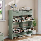 Meuble à chaussures, Meuble de rangement pour chaussures 4 tiroirs basculants et 2 tiroirs supérieurs, Organisateur en bois avec étagère réglable, Rangement dissimulé autoportant
