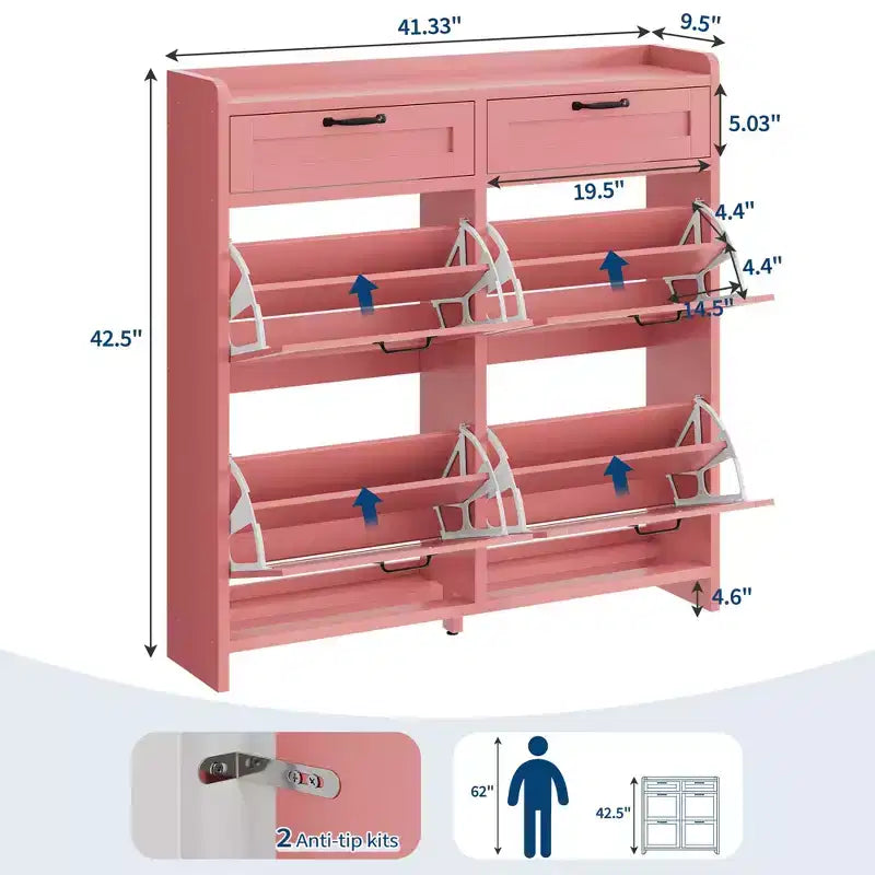Meuble à chaussures, Meuble de rangement pour chaussures 4 tiroirs basculants et 2 tiroirs supérieurs, Organisateur en bois avec étagère réglable, Rangement dissimulé autoportant