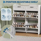 Meuble à chaussures, Meuble de rangement pour chaussures 4 tiroirs basculants et 2 tiroirs supérieurs, Organisateur en bois avec étagère réglable, Rangement dissimulé autoportant