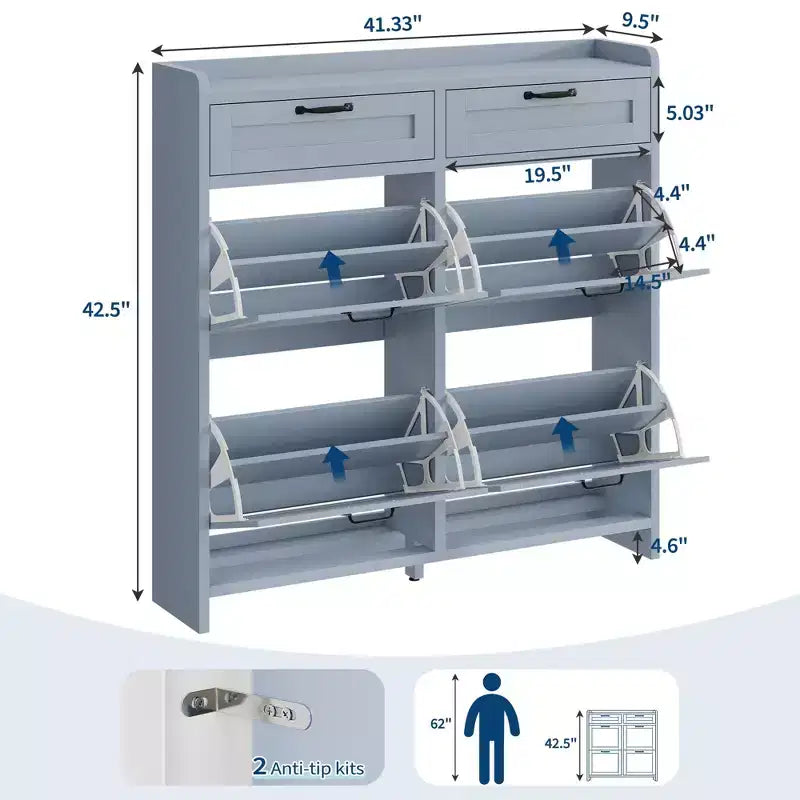Meuble à chaussures, Meuble de rangement pour chaussures 4 tiroirs basculants et 2 tiroirs supérieurs, Organisateur en bois avec étagère réglable, Rangement dissimulé autoportant