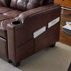 Canapé-lit convertible inclinable en cuir rembourré anti-griffes pour petits espaces avec coussins