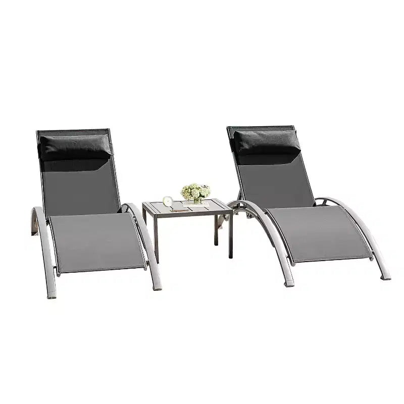 Ensemble de 3 chaises longues de piscine avec 2 chaises réglables et 1 table d'appoint