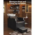 Ensemble lavabo et fauteuil de shampoing, station de lavage de cheveux capacité 450 lb, lavabo en céramique avec repose-pieds