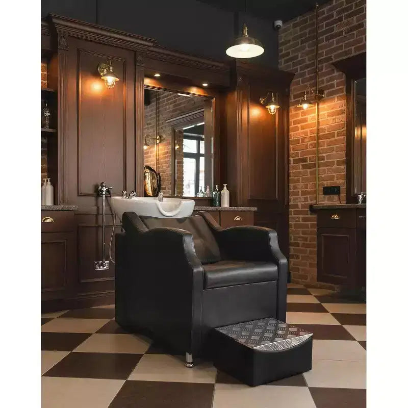 Ensemble lavabo et fauteuil de shampoing, station de lavage de cheveux capacité 450 lb, lavabo en céramique avec repose-pieds