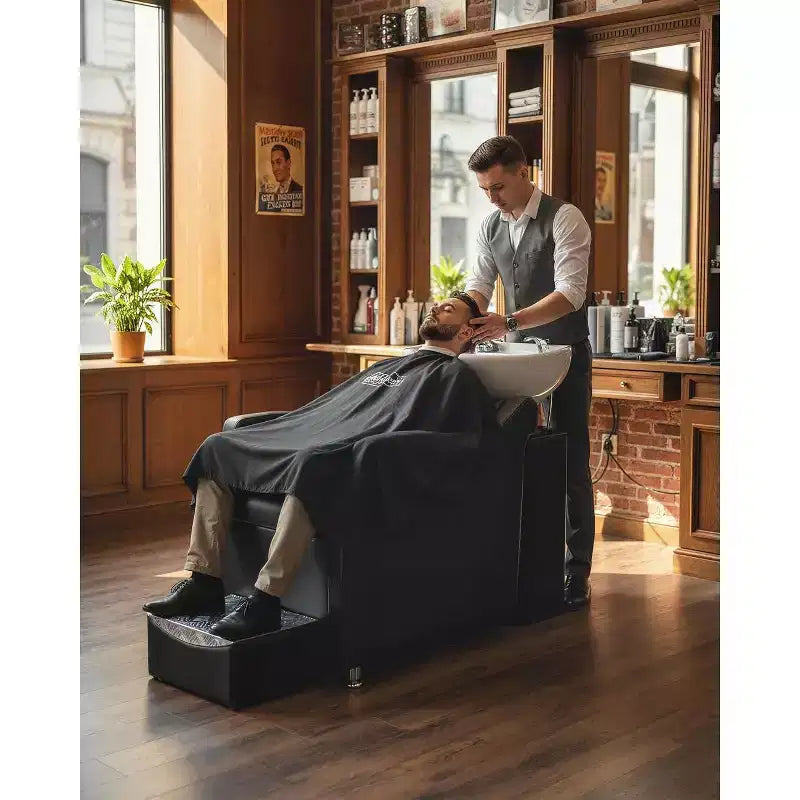 Ensemble lavabo et fauteuil de shampoing, station de lavage de cheveux capacité 450 lb, lavabo en céramique avec repose-pieds