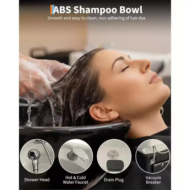 Ensemble lavabo et fauteuil de shampoing, station de lavage de cheveux capacité 450 lb, lavabo en céramique avec repose-pieds