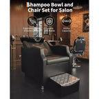 Ensemble lavabo et fauteuil de shampoing, station de lavage de cheveux capacité 450 lb, lavabo en céramique avec repose-pieds