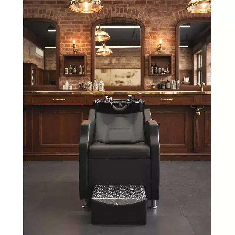 Ensemble lavabo et fauteuil de shampoing, station de lavage de cheveux capacité 450 lb, lavabo en céramique avec repose-pieds