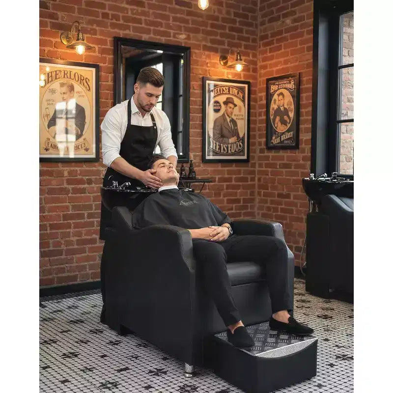 Ensemble lavabo et fauteuil de shampoing, station de lavage de cheveux capacité 450 lb, lavabo en céramique avec repose-pieds