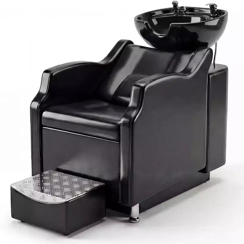 Shampoo Bowl and Chair Set, 450 LBS Capacity Hair Washing Station, Ceramic Shampoo Bowl Sink Chair with Footrest