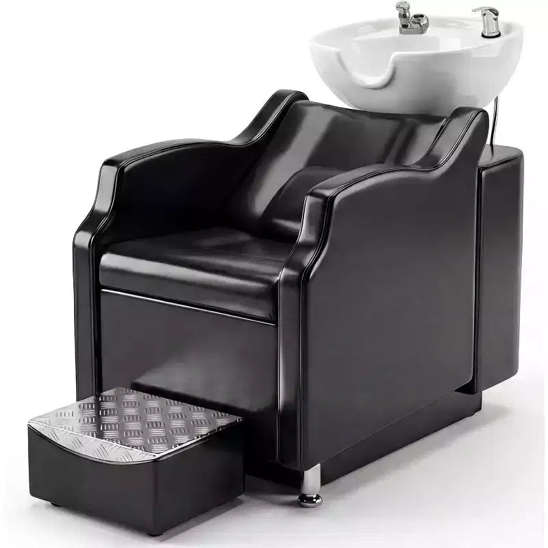 Ensemble lavabo et fauteuil de shampoing, station de lavage de cheveux capacité 450 lb, lavabo en céramique avec repose-pieds