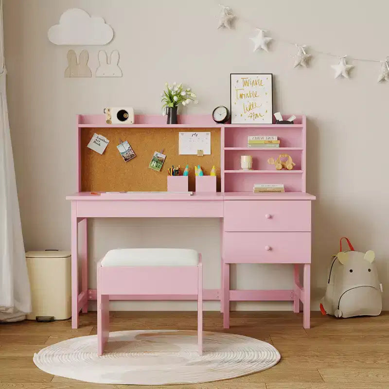 Ensemble bureau et chaise pour enfant, table d'étude en bois avec plateau inclinable réglable, tiroirs