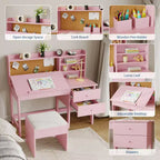 Ensemble bureau et chaise pour enfant, table d'étude en bois avec plateau inclinable réglable, tiroirs