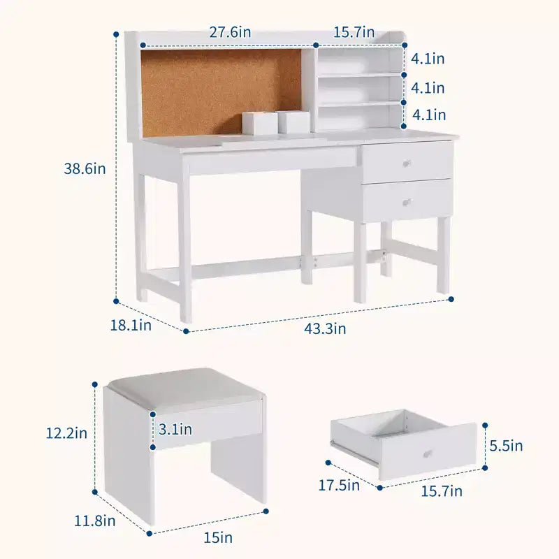 Ensemble bureau et chaise pour enfant, table d'étude en bois avec plateau inclinable réglable, tiroirs